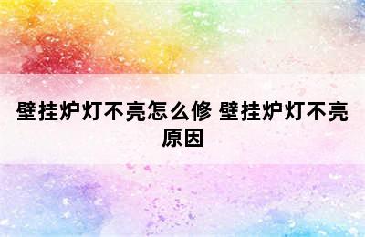 壁挂炉灯不亮怎么修 壁挂炉灯不亮原因